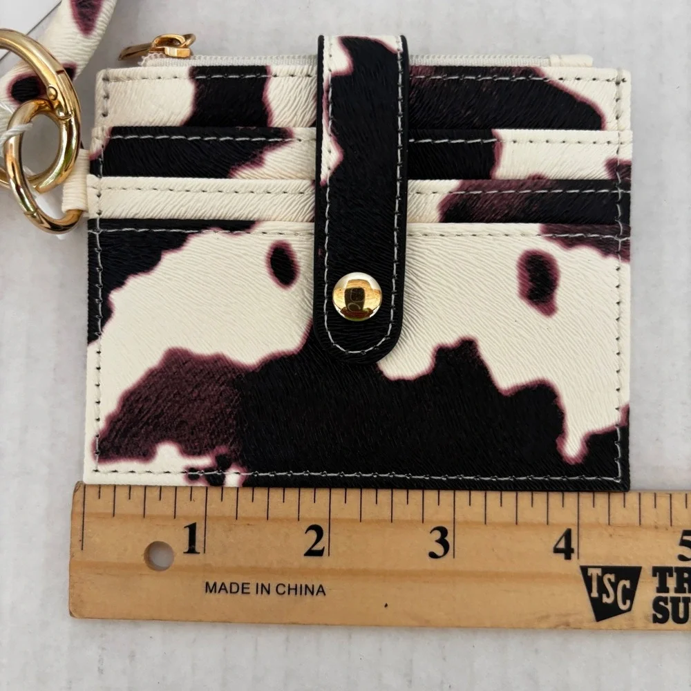 Cow Print Card Holder Women's Black White Bangle Keychain Wallet Western New‎